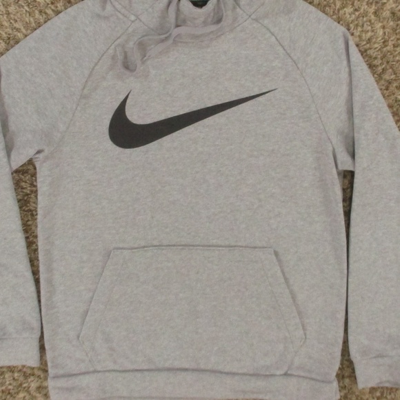 Nike Hoodie Men's Small Heather Gray Black Big Swoosh Training Athletic Pullover - Picture 3 of 7